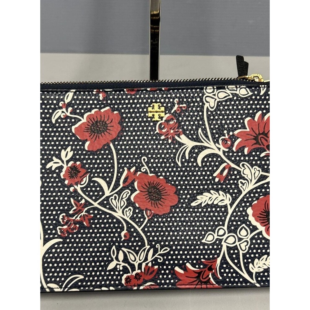 Tory Burch Blake Printed Crossbody Black and Red Floral Purse Pebbled Leather - Picture 2 of 7